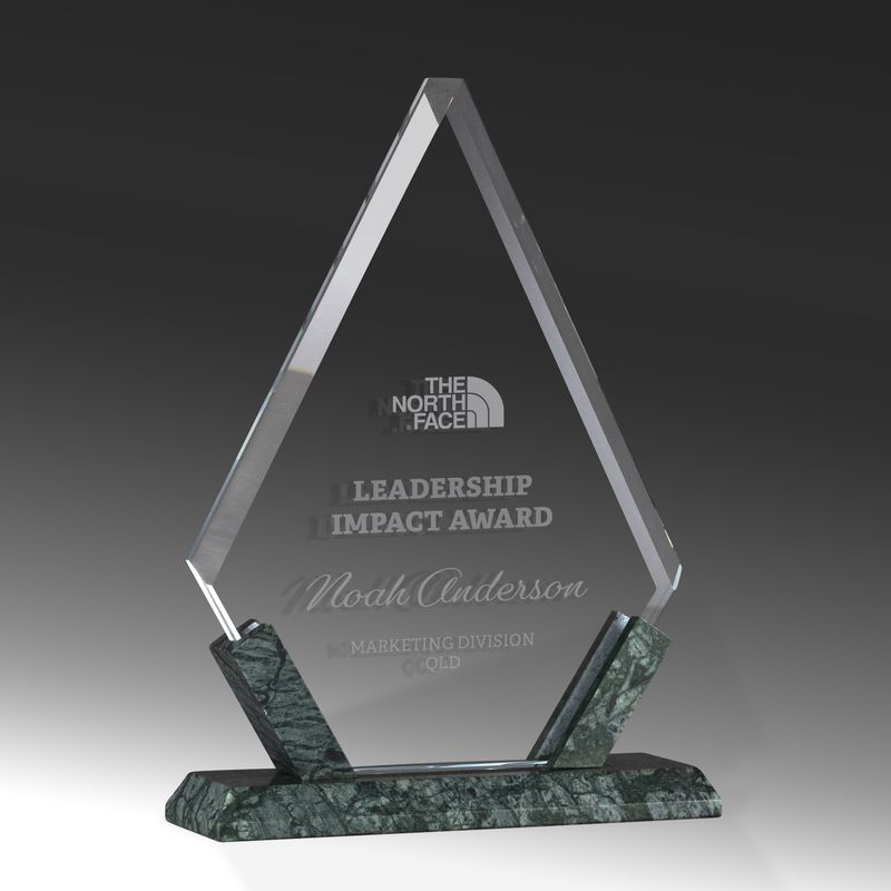 Green Marble Glass Arrowhead (Removable) Glass Award 213mm